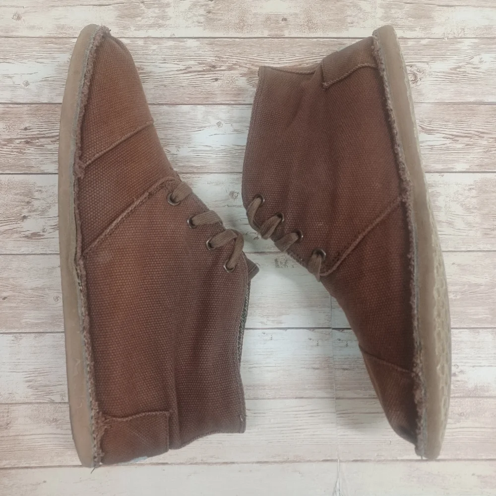 Toms Chukka Canvas Lace Up Ankle Boots High Top Brown Men's Size 10